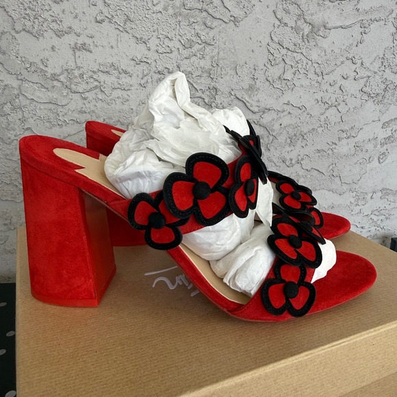Christian Louboutin Shoes - Christian Louboutin Tres Pansy 85 Suede Sandals Womens 42 Red Black Brand NEW